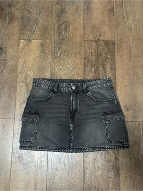 H&M Black Washed Denim Cargo Mini Skirt